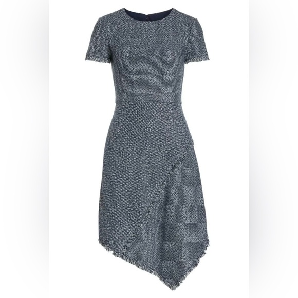 ELIZA J ASYMMETRICAL TWEED FRINGE HEM NAVY DRESS , NWT size 12 - Picture 6 of 7